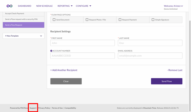 App Footer with Support Redlined