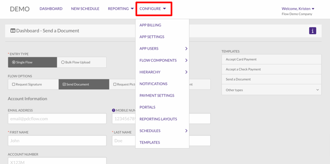 CONFIGURE dropdown