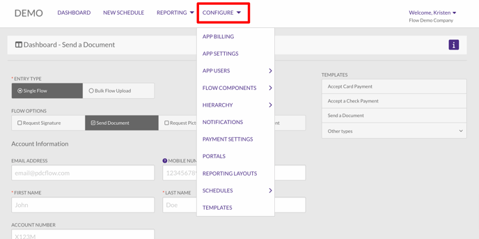 CONFIGURE dropdown