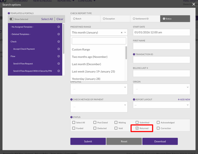 Check-Posting-Status-Returned-Search