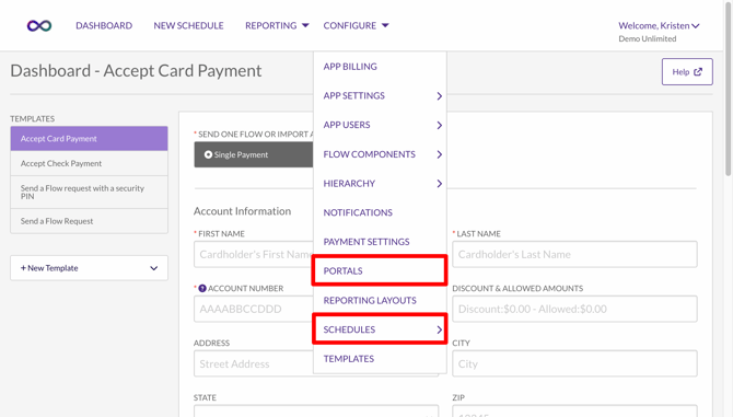 Configure Schedules and Portals