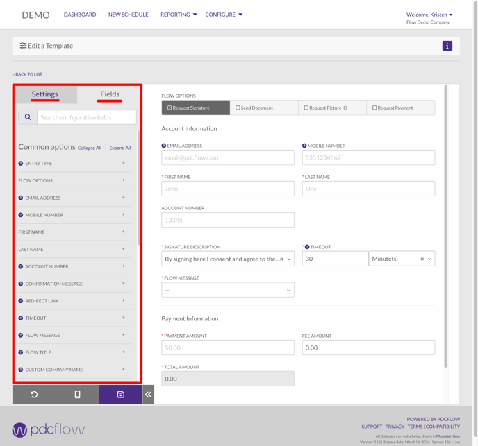 Edit-template Settings and Fields redlined