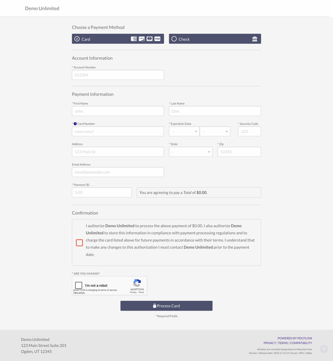 Example portal in browser