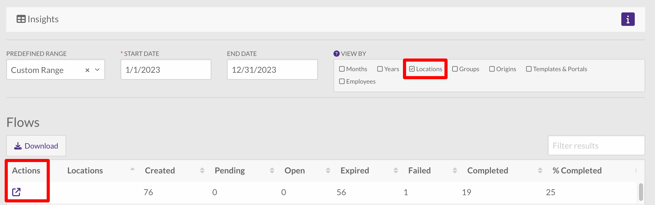 Insights locations link to flow details list
