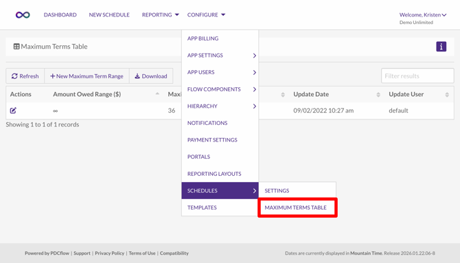 Maximum-Terms-Table-Configure