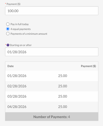 Payment Portal Schedule example on mobile