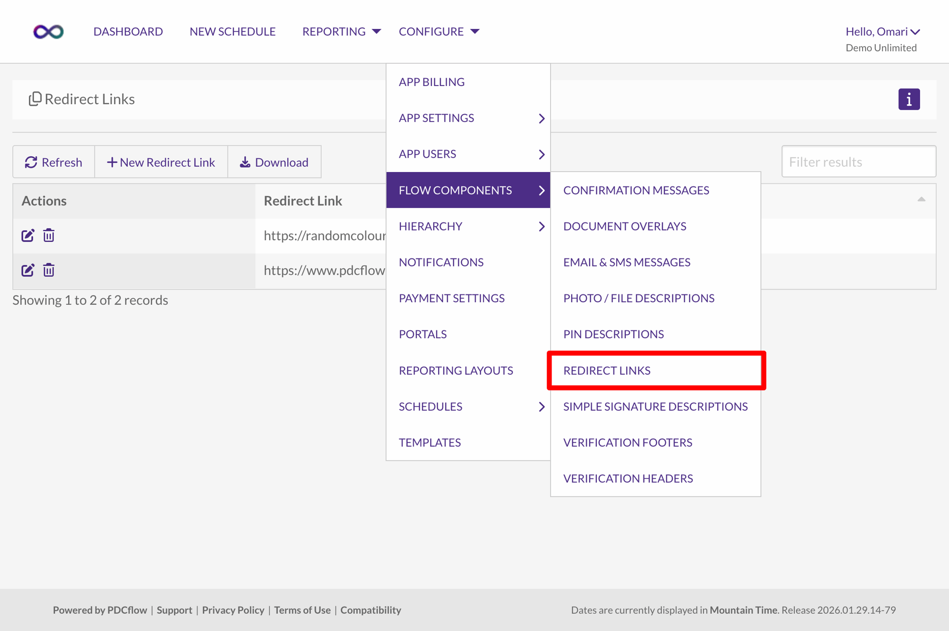 How to Add a Redirect Link and Description to Flow Templates